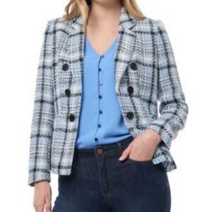 Jones New York Women's Blue Plaid Double-Breasted Jacket